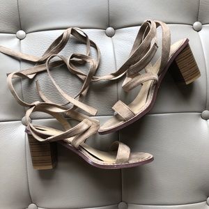 Taupe Suede Lace-Up Heels